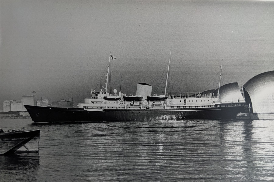 HMY Brittania passing the Thames Barrier where we did the stainless steel roofing